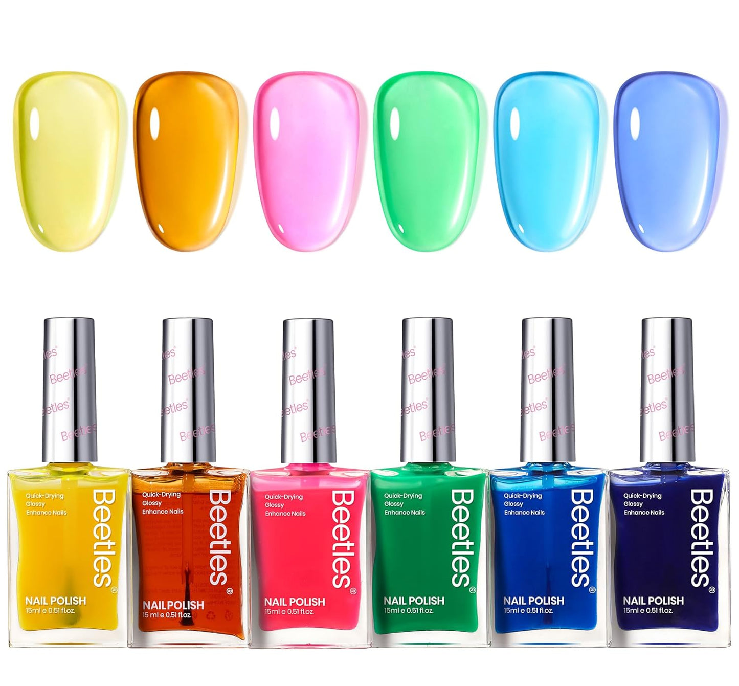 Beetles Neon Nail polish Set, 6 Jelly Colors Bright Rainbow Nail Polish Kit Quick Dry Finger Nail Polish Glossy Shine Nail Lacquer Polish Long Lasting Gifts for Women-Velvo Beauty