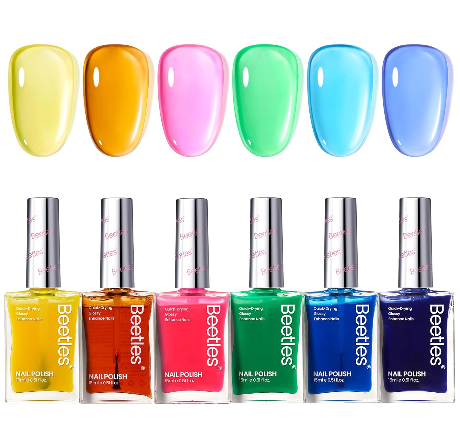 Beetles Neon Nail polish Set, 6 Jelly Colors Bright Rainbow Nail Polish Kit Quick Dry Finger Nail Polish Glossy Shine Nail Lacquer Polish Long Lasting Gifts for Women-Velvo Beauty