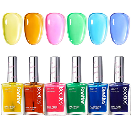 Beetles Neon Nail polish Set, 6 Jelly Colors Bright Rainbow Nail Polish Kit Quick Dry Finger Nail Polish Glossy Shine Nail Lacquer Polish Long Lasting Gifts for Women-Velvo Beauty