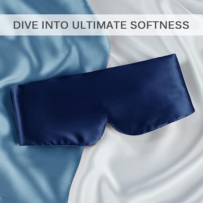 Zenssia 100% Mulberry Silk Sleep Mask Eye Mask for Man and Woman with Adjustable Headband, Full Size Large Sleep Mask & Blindfold for Total Blackout for All Night Sleep, Travel & Nap-Dark Blue-Velvo Beauty