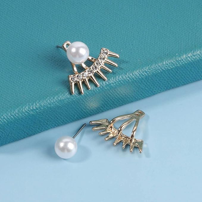 Punk Spike Ear Jacket Earrings Gold Pearl Studs Earrings Minimalist Front Back Studs Earrings Modern Edgy Earrings Jewelry for Women and Girls Gift-Velvo Beauty