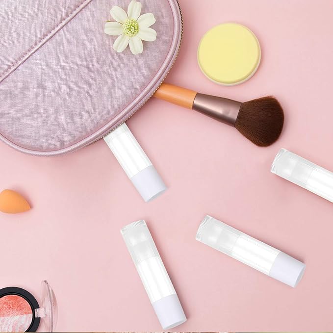 100 Sets Empty Lip Balm Tubes Bulk Round with White Caps for DIY Lipstick homemade, 3/16 Oz (5.5 ml), Clear, BPA Free, 100 Tubes and 100 Caps-Velvo Beauty