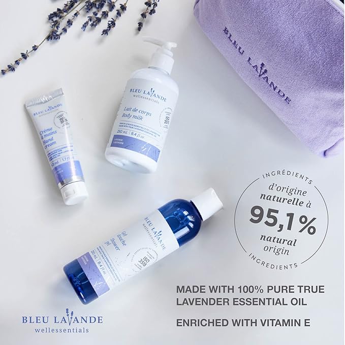 Bleu Lavande - Morning Well-being Routine Aromatherapy Set – Lavender Shower Gel, Body Milk and Hand Cream - Enriched with Premium & Pure Lavender Essential Oil - Soothing Natural Lavender Products-Velvo Beauty