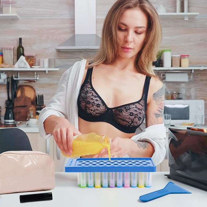 RONRONS Lip Balm Crafting Kit, Professional Lipsticks Filling Tray with 50 Small Holes and Spatula, Easy to Fill 50 Pieces Lipstick Tubes Containers for Business Gifts, Blue-Velvo Beauty