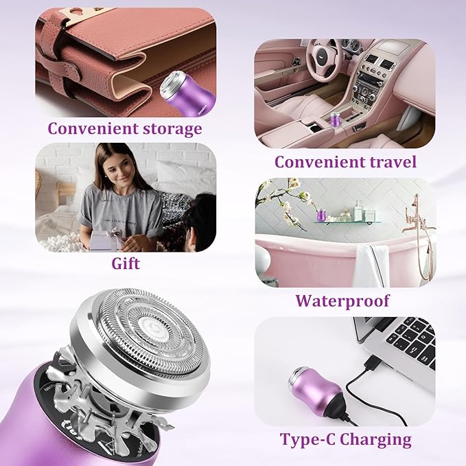 Facial Hair Removal for Women, Painless Womens Epilator Hair Remover with Waterproof USB Rechargeable, Cordless Electric Razor/Shaver for Bikini,Upper Lip,Arm,Legs,Peach Fuzz (Purple)-Velvo Beauty