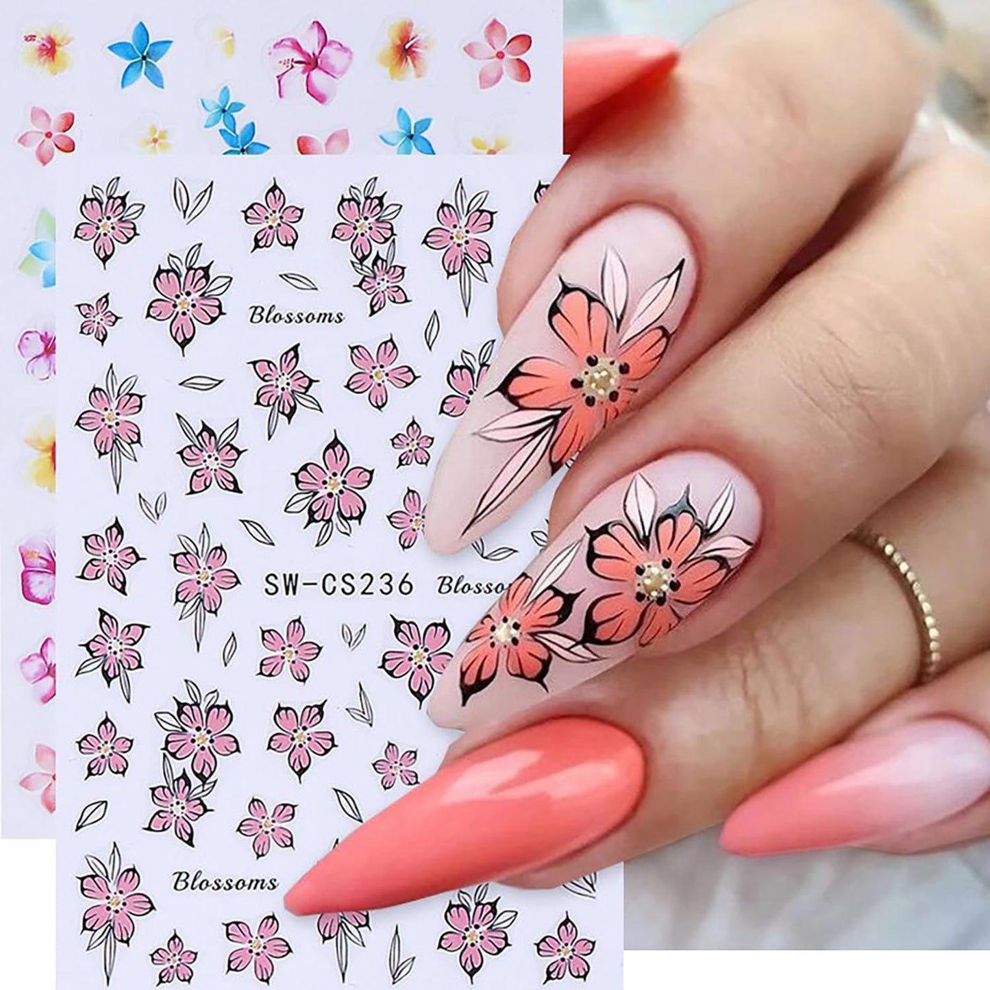 6 Sheets Flower Nail Art Stickers 3D Self-Adhesive Spring Summer Nail Sticker Butterfly Nails Art Decals Holographic Floral Nails Decal Decoration for Women Blossom Manicure DIY Nail Supplies-Velvo Beauty