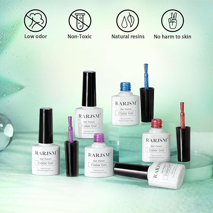 RARJSM Neon Diamond Cat Eye Gel Nail Polish Set 6 Colors Velvet Silver Glitter Bright Green Lake Blue Red Rose Purple Gel Polish with Magnet Stick UV LED Curing Requires Soak Off Home Salon Diy-Velvo Beauty