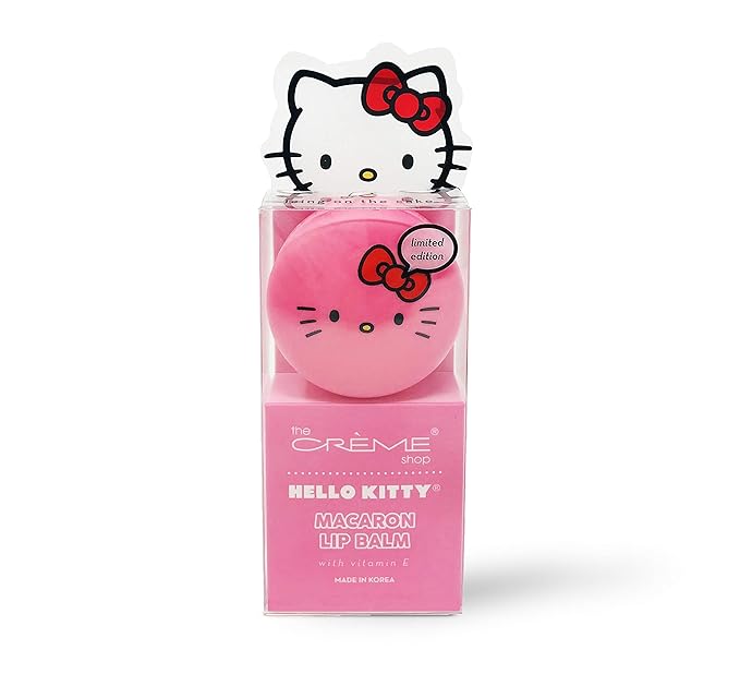The Crème Shop x Sanrio Hello Kitty Macaron Lip Balm (Hello Kitty Icing On The Cake) Korean Cute Scented Pocket Portable Soothing Advanced Must-Have on-the-go-Velvo Beauty