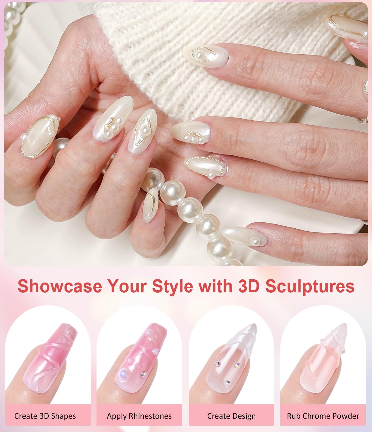 Gold Chrome Nail Powder BISHENGYF -【Magic Mirror Effect】 Pearl Chrome Nail Powder White Clear Aurora Mermaid Iridescent Silver Nail Chrome Powder Pigment Glitter Dust for Manicure Decroation DIY-Velvo Beauty