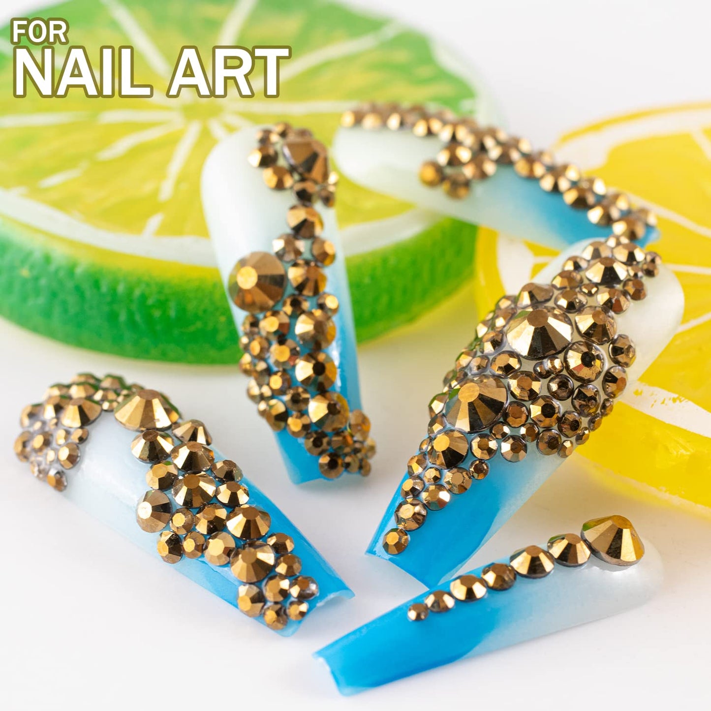 One Pack 2000 Pcs of Flatback Round Mineral Gold Rhinestones 6 Sizes (1.5-6 mm) with Nail Art Rhinestone Picker Pencil and Tweezers for DIY and Salon Use-Velvo Beauty