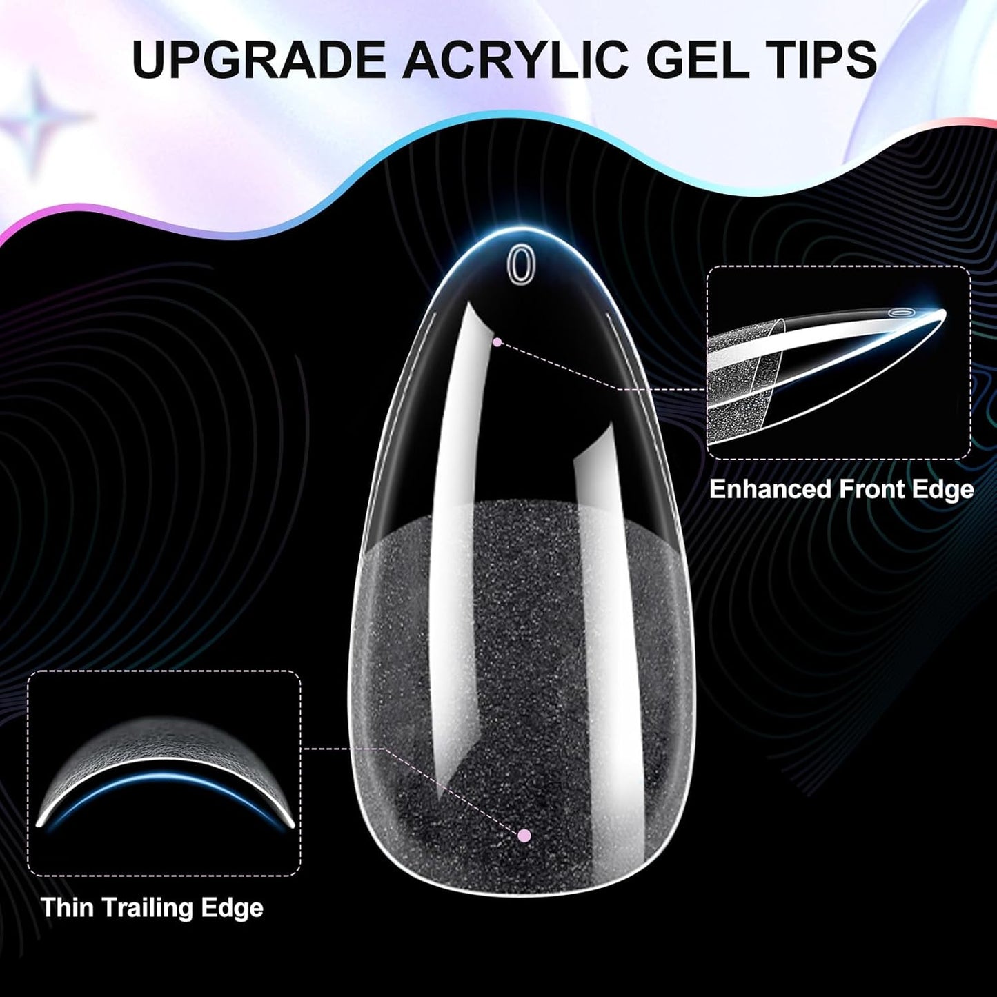 Almond Nail Tips Soft Gel Nail Tips 240Pcs Pre-Shaped Medium Pointed Almond Nails Half Matte Full Cover Acrylic Clear Press on Fake Nails Tips for Extension Nail Art DIY Manicure Salon 12 Sizes-Velvo Beauty