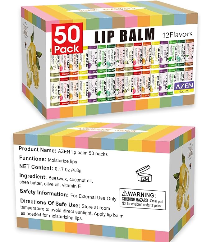 AZEN 50 Pack Lip Balm, Natural Lip Balm Bulk, Lip Care Product, Moisturizing Lip Balm for dry cracked lips-Velvo Beauty