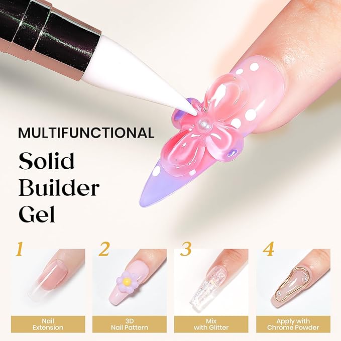 MIZHSE Solid Builder Gel for Nails, Clear Non-Sticky Sculpting Gel, 3D Nail Art Carving Building Modeling Hard Nail Extension Soak Off UV/LED Nail Art Salon Home DIY 15g-Velvo Beauty