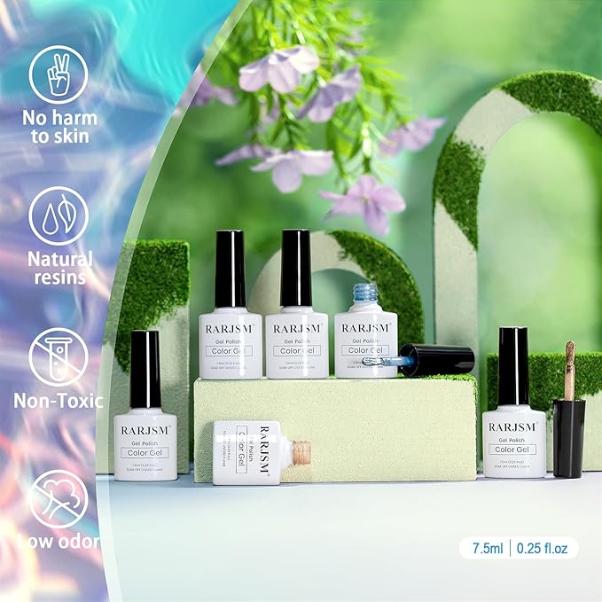 RARJSM Glass Jelly Cat Eye Gel Nail Polish Set 6pcs Reflective Sparkly Diamond Glitter Nude Pink Lake Blue Green Purple Clear Cateye Gelpolish with Magnet Stick 7.5ml Curing Requires for Home Salon-Velvo Beauty