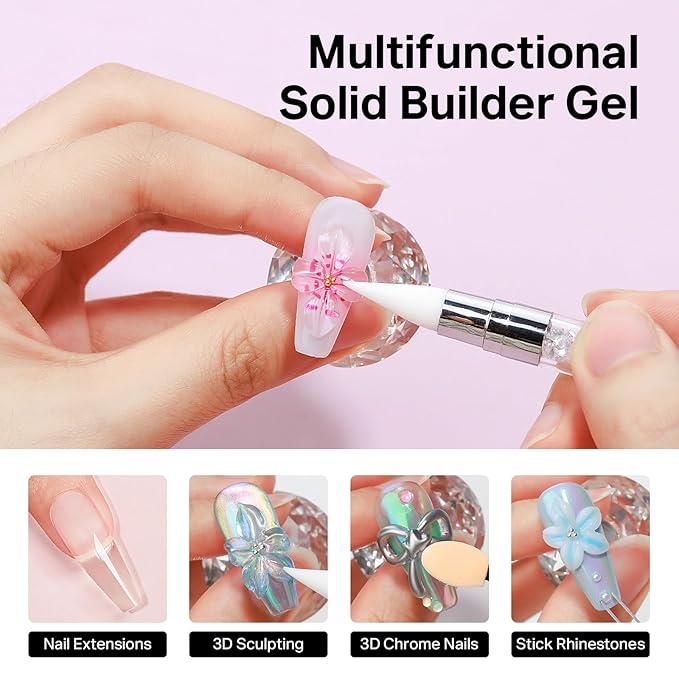 MIZHSE 2PCS 60g Clear and White Solid Builder Gel for Nails, 3D Sculpting Gel for Nail Art with Gold Silver Chrome Powder Nail Form Molding Builder Gels Kit for Women Home DIY Manicure-Velvo Beauty