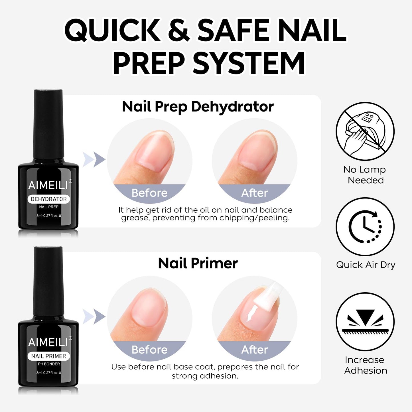 AIMEILI Nail Dehydrator Primer Nail Glue Blooming for Gel Nail Polish 4pcs, Cruelty Free, Vegan, U V LED Nail Art-Velvo Beauty