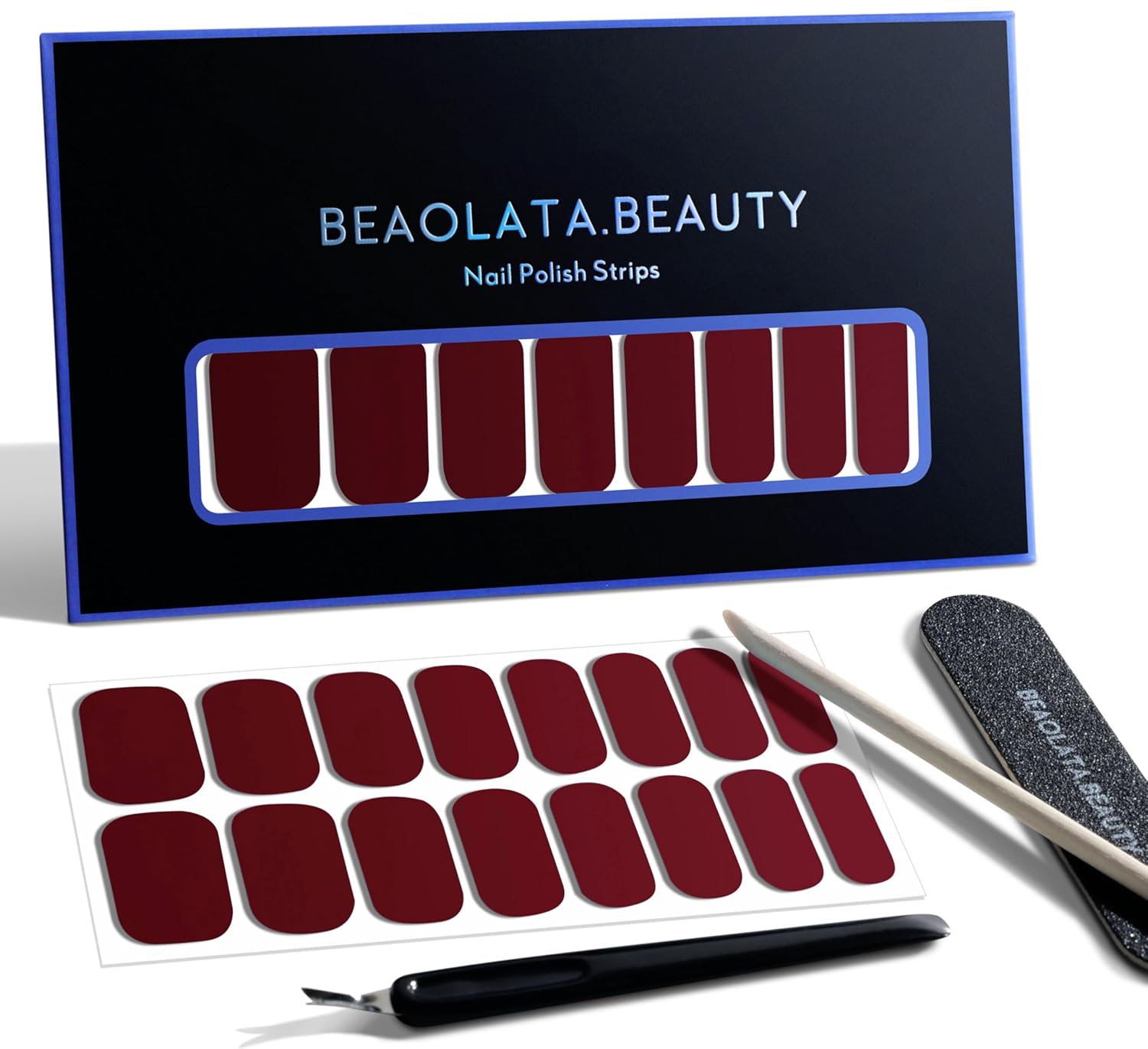 Nail Polish Strips, 32PCS Salon Quality Wraps, Long Lasting Gel Nail Stickers for Women Easy Apply& Remove (Vinery Red)-Velvo Beauty