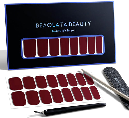 Nail Polish Strips, 32PCS Salon Quality Wraps, Long Lasting Gel Nail Stickers for Women Easy Apply& Remove (Vinery Red)-Velvo Beauty