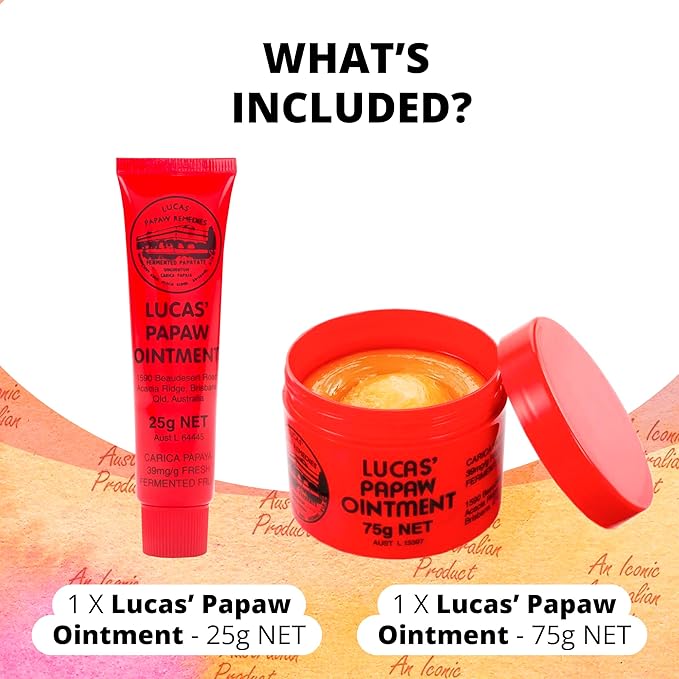 Lucas Pawpaw Lip Ointment, Lucas Pawpaw Cream, Lucas Pawpaw Ointment for Lips & Dry Skin - Unique All Skin Types, All Gender- Any Season Gift Pack with 75g and 15gr Pawpaw Balm-Velvo Beauty