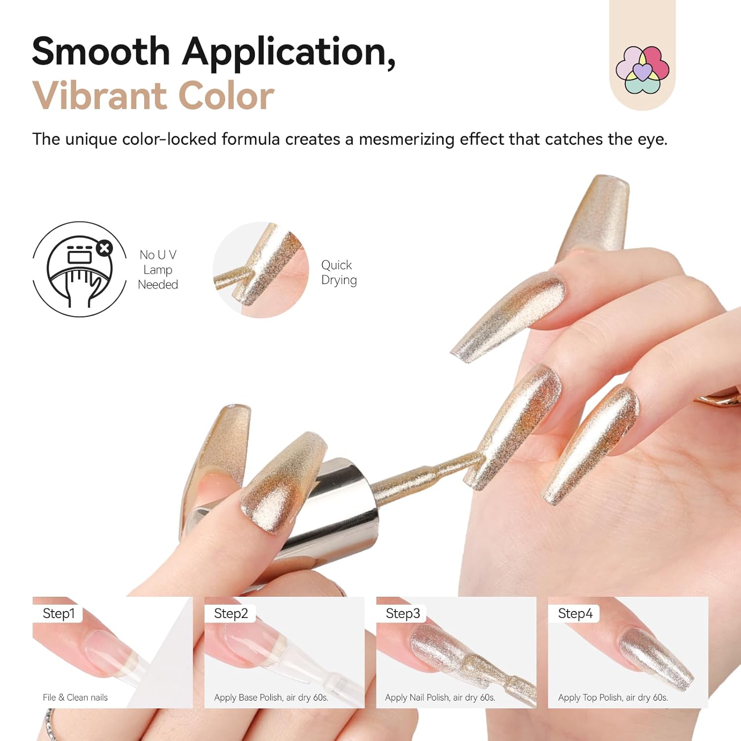 SAVILAND Color Artistry Champagne Gold Nail Polish - 7 Days Shimmer Holographic Metallic Glitter Fingernail Polish Sparkle Shiny Nail Lacquer for Toe Salon Manicure DIY Nail Art Home-Velvo Beauty