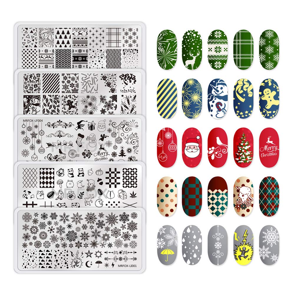 MRFOX Nail Print Board Set Christmas Snow and Lightning Theme Pattern Leaf Nail Art DIY Stamping Template-Velvo Beauty