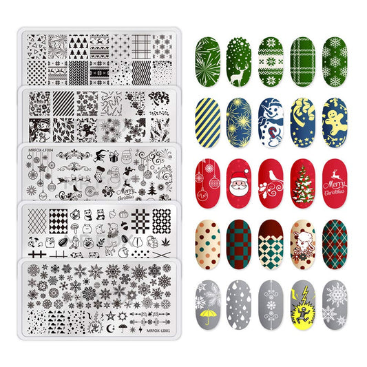 MRFOX Nail Print Board Set Christmas Snow and Lightning Theme Pattern Leaf Nail Art DIY Stamping Template-Velvo Beauty