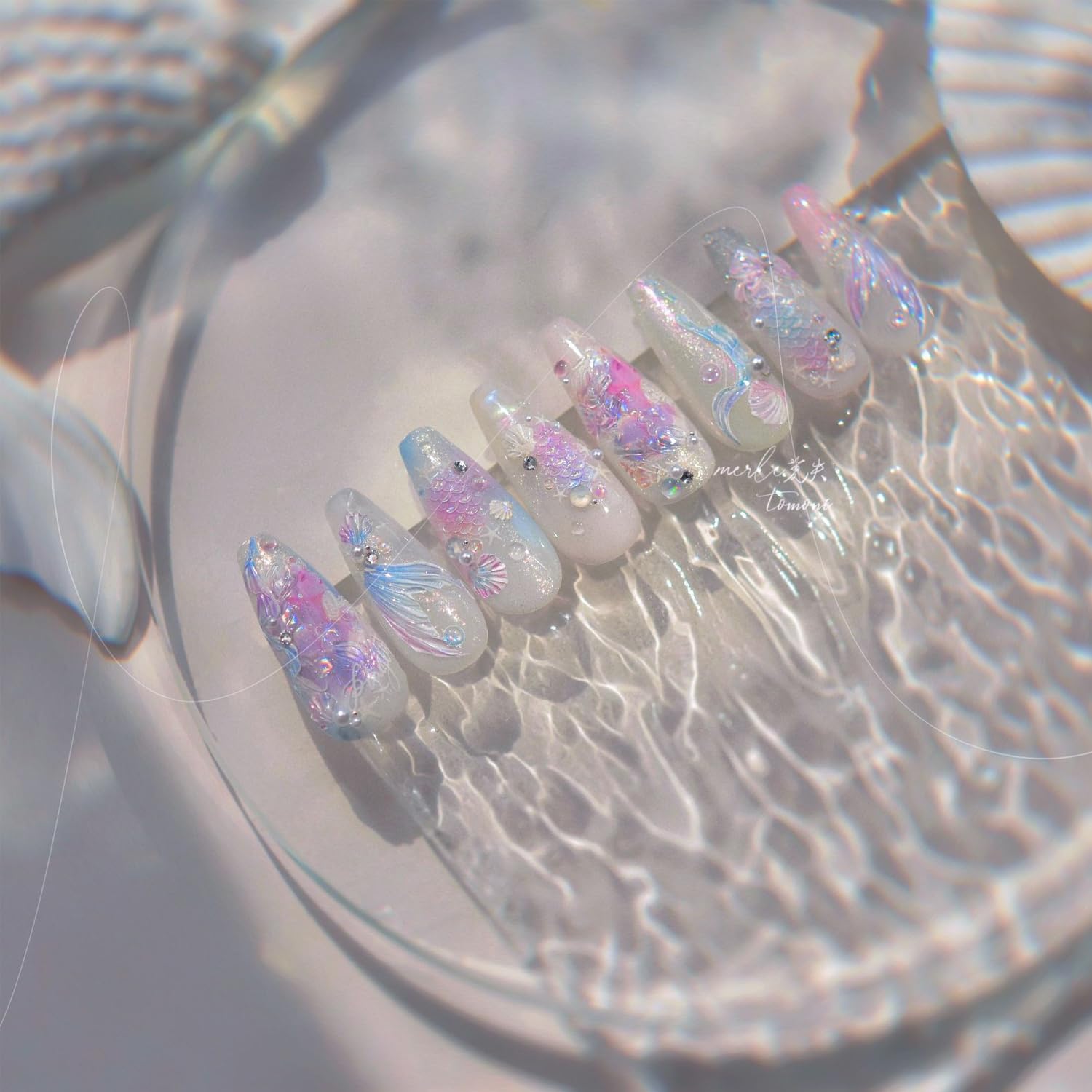 Summer Seashell Starfish Nail Art Stickers 5D Embossed Shiny Shell Nail Decals Cute Mermaid Nail Accessories Ocean Theme Summer Nails Design Pearl Bow Nail Adhesive Sliders for Women Manicure-Velvo Beauty