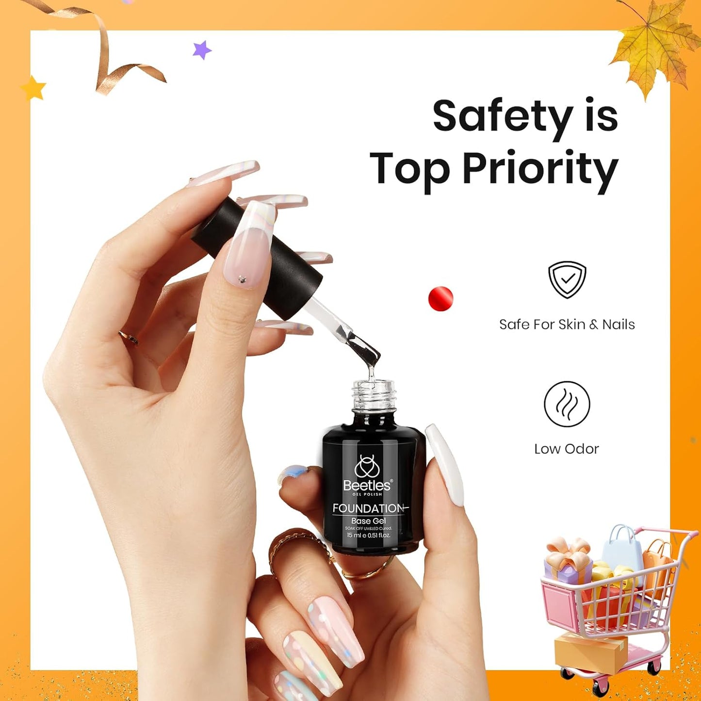 Beetles 3Pcs 15ml Builder Nail Gel with No Wipe Top Coat Gel Nail Polish and Base Coat Halloween Set for Nails Shine Finish and Long Lasting Nail Protection UV/LED Lamp Needed Gift for Women-Velvo Beauty