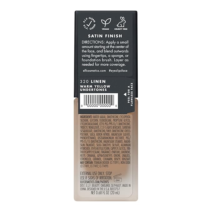 e.l.f. Flawless Finish Foundation, Lightweight & Medium Coverage, Semi-Matte Finish, Linen, 0.68 Fl Oz (20mL)-Velvo Beauty