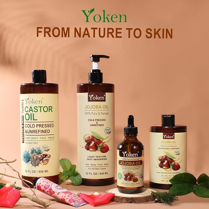 Yoken Jojoba Oil 4 fl oz EWG Verified 100% Pure Jojoba Oil Cold Pressed for Skin, Hair, Nails, Cuticles - Unrefined & Hexane Free, Natural Moisturizer Carrier oils Facial Serum for Gua Sha-Velvo Beauty
