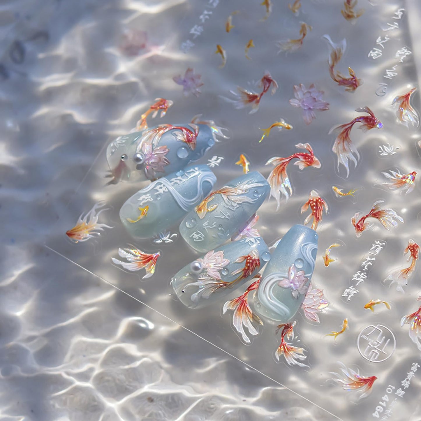 Golden Koi Fish Nail Art Stickers 5D Embossed Self-Adhesive Lotus Nail Decals for Acrylic Nails Lucky Red Koi Fish Designs Nail Sticker Cute Goldfish Nail Decal for Women DIY Art Nails Decor Supplies-Velvo Beauty