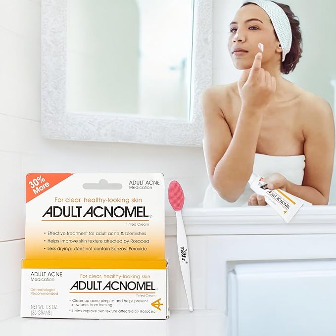 Adult Acnomel Acne Medication Tinted Cream 13 Oz - Acne Spot Treatment Cream Anti Pimple Cream for Men and Women, Clears Breakouts, Soothes Sensitive Skin Nose Cleaning Brush [Pack of 4-Velvo Beauty
