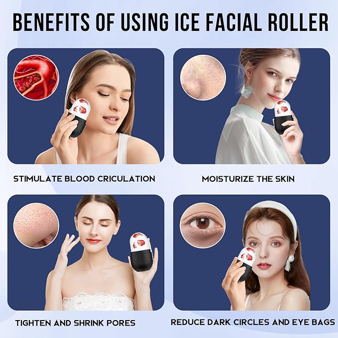 Ice Roller for Face and Eye, Reusable Silicone Ice Facial Roller Ice Holder, Face Ice Mold Skin Care, Ice Cube Roller for Shrink Pores Anti Wrinkle Reduce Puffiness, Black-Velvo Beauty