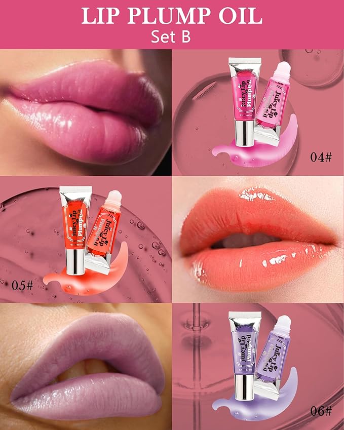 Plumping Lip Oil Kit-3Pcs Hydrating Glossier Tinted Lip Gloss,Long Lasting Lip Plumper and Pout Booster LIpgloss, Moisturizing Non-Sticky Natural Fuller Lip Tint Stain, Makeup Gift for Women-Set B-Velvo Beauty