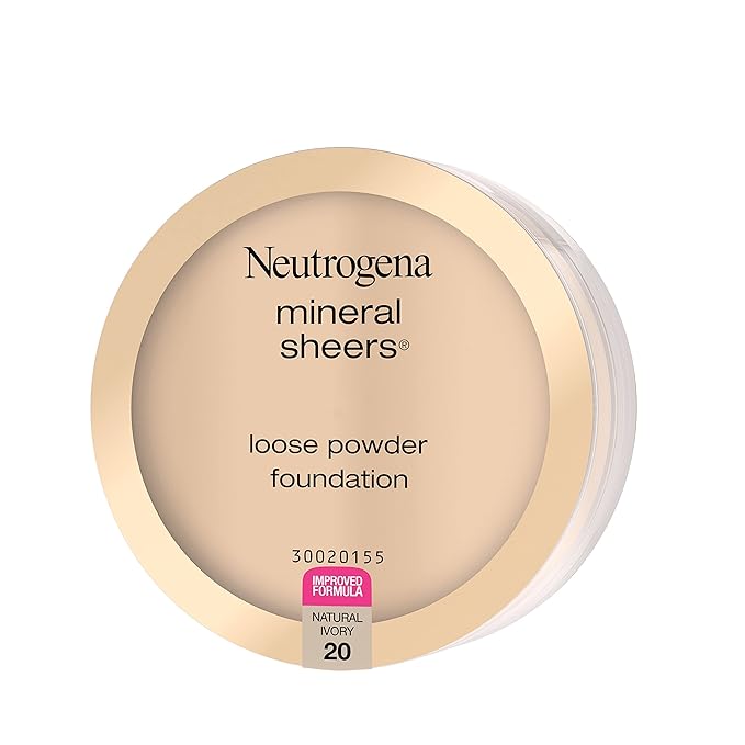 Neutrogena Mineral Sheers Lightweight Loose Powder Makeup Foundation with Vitamins A, C, & E, Sheer to Medium Buildable Coverage, Skin Tone Enhancer, Face Redness Reducer, Natural Ivory 20,.19 oz-Velvo Beauty