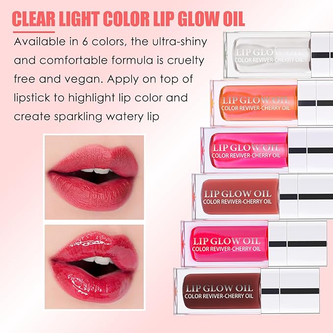 2PCS Lip Oil Set, Hydrating Lip Glow Oil Lip Plumper Gloss, Tinted Lip Oils Transparent Long Lasting Non-sticky Lip Gloss, Plumping Lip Gloss Lip Care Kit (Raspberry & Cherry)-Velvo Beauty