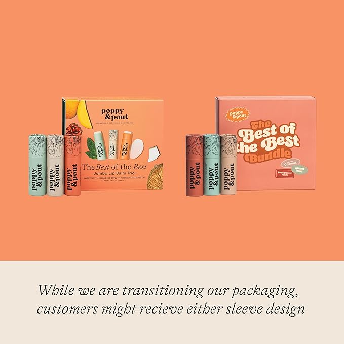 Jumbo Lip Balm Gift Set (3-Pack, Top Flavors) | Poppy & Pout All Natural Lip Balms & Moisturizers | Hydrates with Beeswax, Vitamin E, Organic Coconut Oil | Cruelty-Free | Recyclable Cardboard Tube-Velvo Beauty