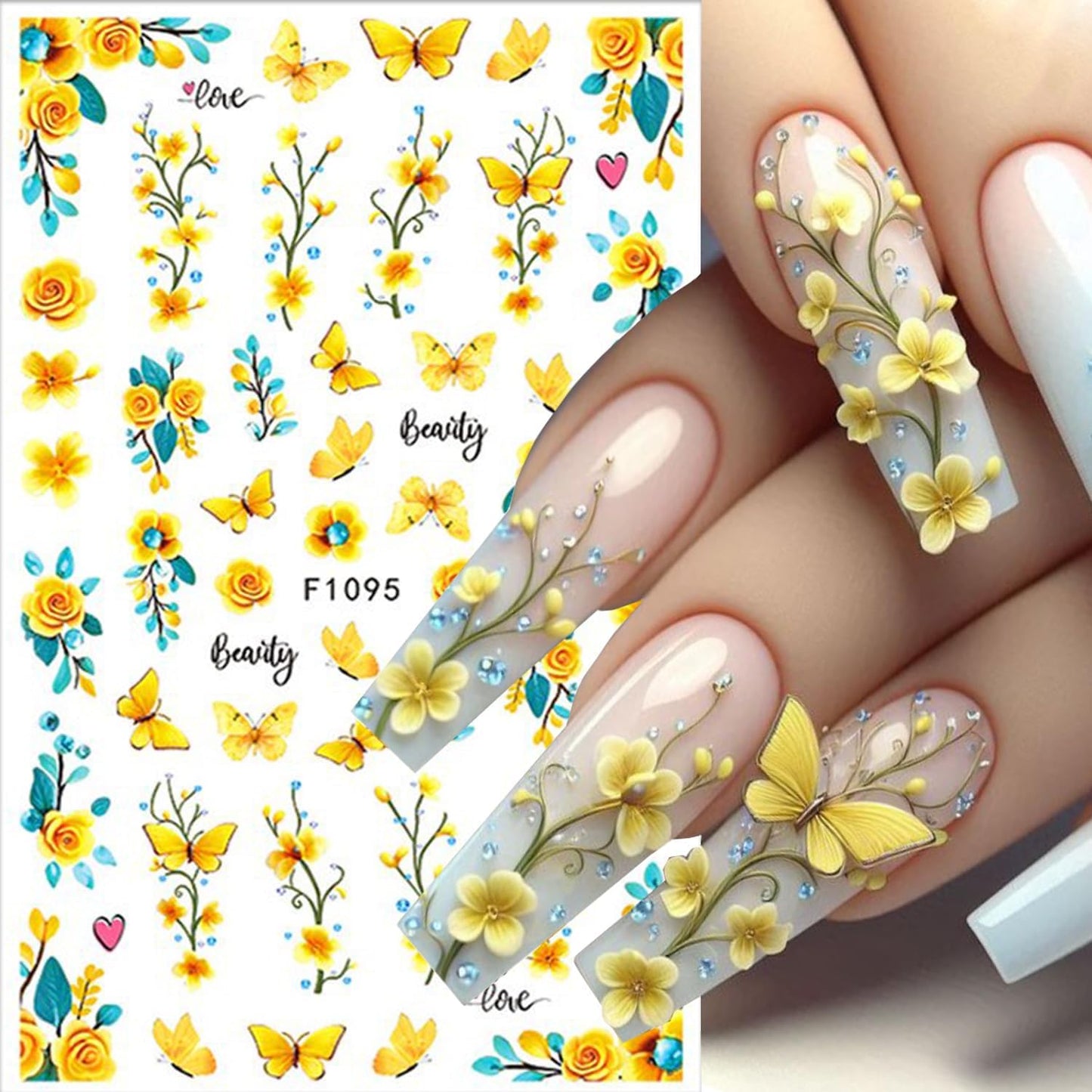 8 Sheets Butterfly Flower Nail Art Stickers 3D Self-Adhesive Spring Summer Nail Sticker Flower Nail Art Decals Holographic Blossom Nail Decal Decoration for Women Colorful Butterfly Manicure Supplies-Velvo Beauty