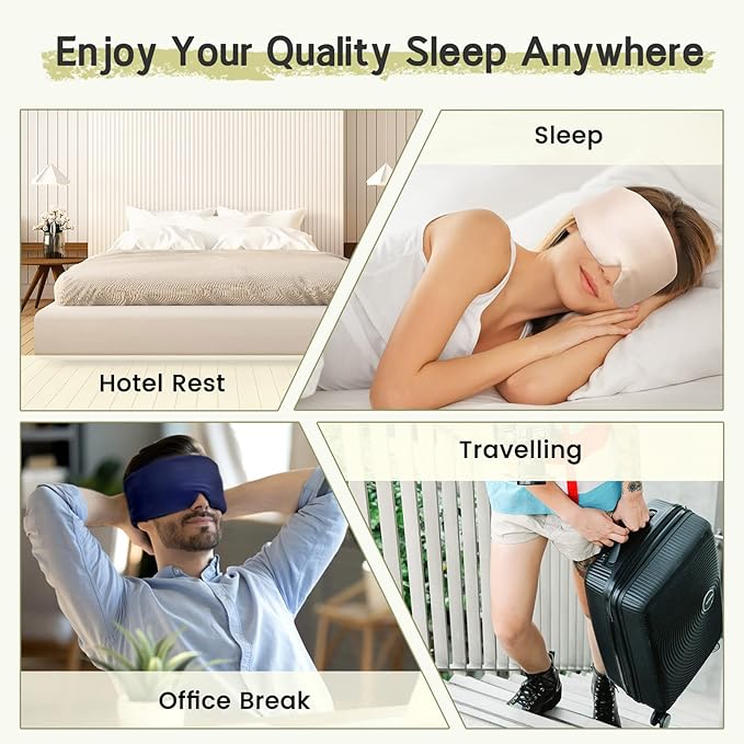 100% Handmade Bamboo Sleeping Eye Mask for Women for Men,Night Masks,Organic Sleep Mask,Blockout Eye Mask for Sleeping,Large Size Adjustable (Navy Blue)-Velvo Beauty