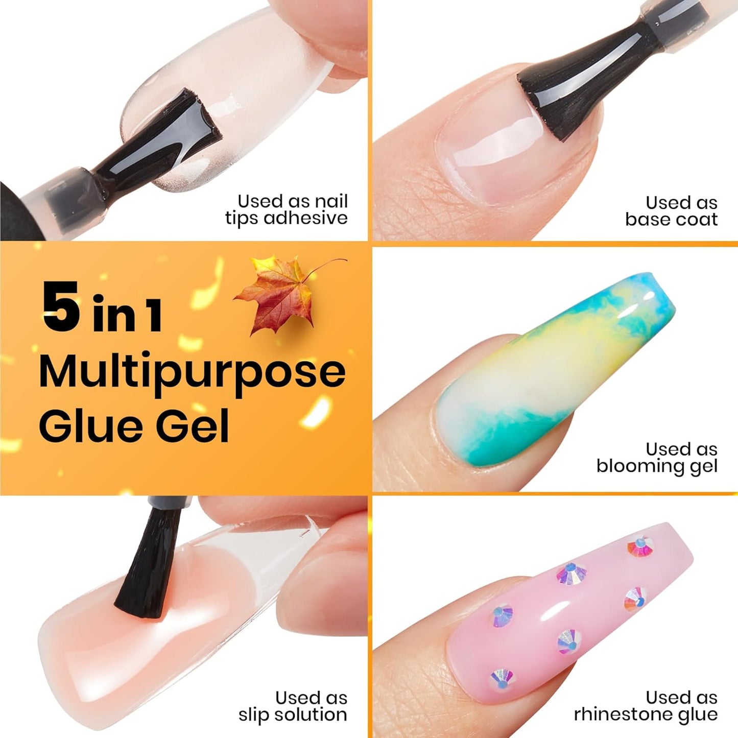 beetles Gel Polish 2 Pcs 15ml Nail Glue Kit for Acrylic Nails, 5 in 1 Super Strong Brush in Nail Gel Glue for False Nails Tips and Gel Nail Polish Led Lamp Required Nail Art Gift-Velvo Beauty