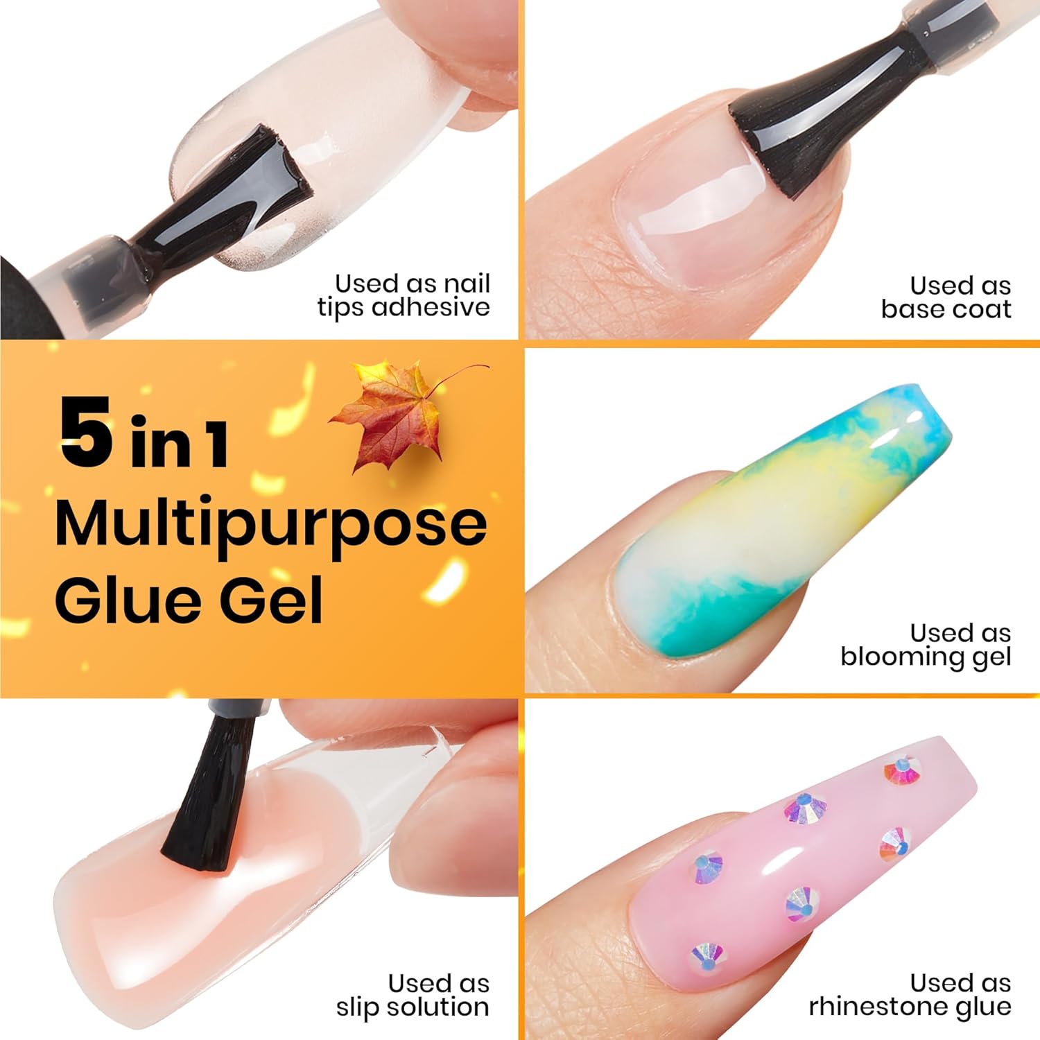 beetles Gel Polish 2 Pcs 15ml Nail Glue Kit for Acrylic Nails, 5 in 1 Super Strong Brush in Nail Gel Glue for False Nails Tips and Gel Nail Polish Led Lamp Required Nail Art Gift-Velvo Beauty