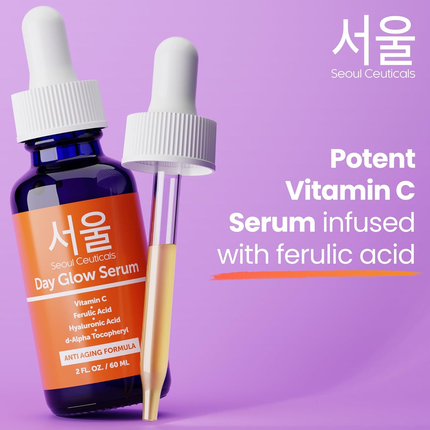 SeoulCeuticals Large 2oz Korean 20% Vitamin C Hyaluronic Acid Serum + CE Ferulic Acid - Potent Anti Aging, Anti Wrinkle K Beauty-Velvo Beauty