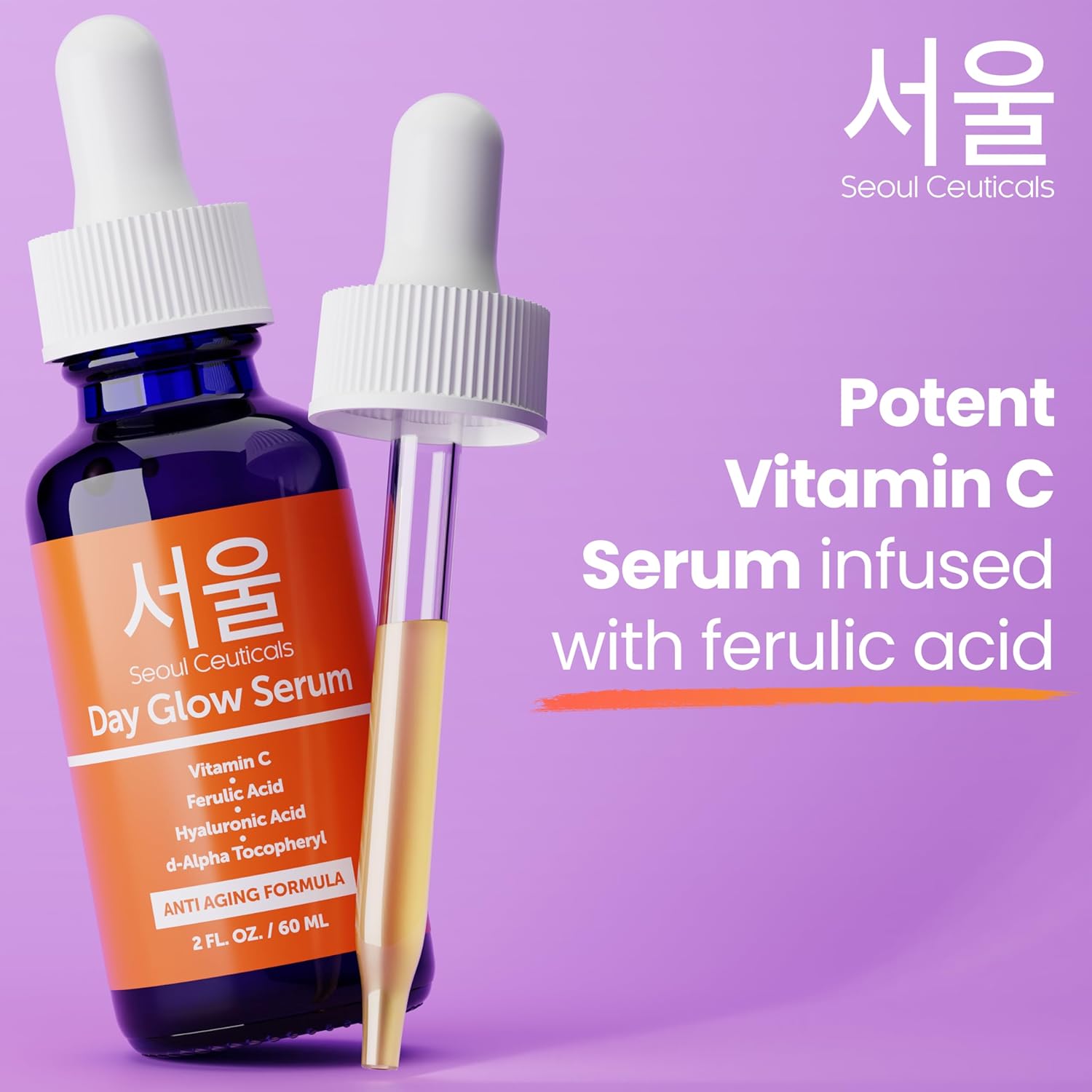 SeoulCeuticals Large 2oz Korean 20% Vitamin C Hyaluronic Acid Serum + CE Ferulic Acid - Potent Anti Aging, Anti Wrinkle K Beauty-Velvo Beauty