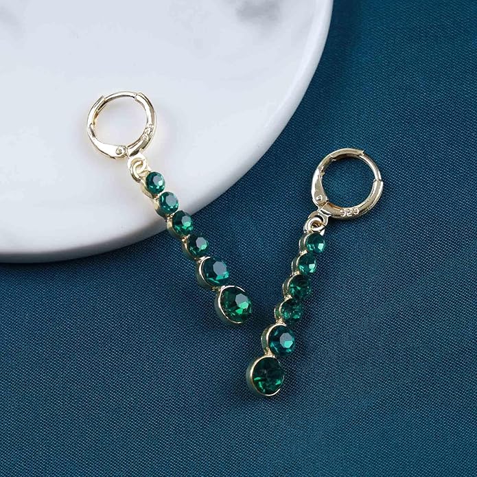 Vintage Crystal Emerald Drop Earrings Emerald Bar Dangle Earrings Green Long Tassel Chain Earrings Gold Hoop Huggie Earrings Jewelry for Women-Velvo Beauty