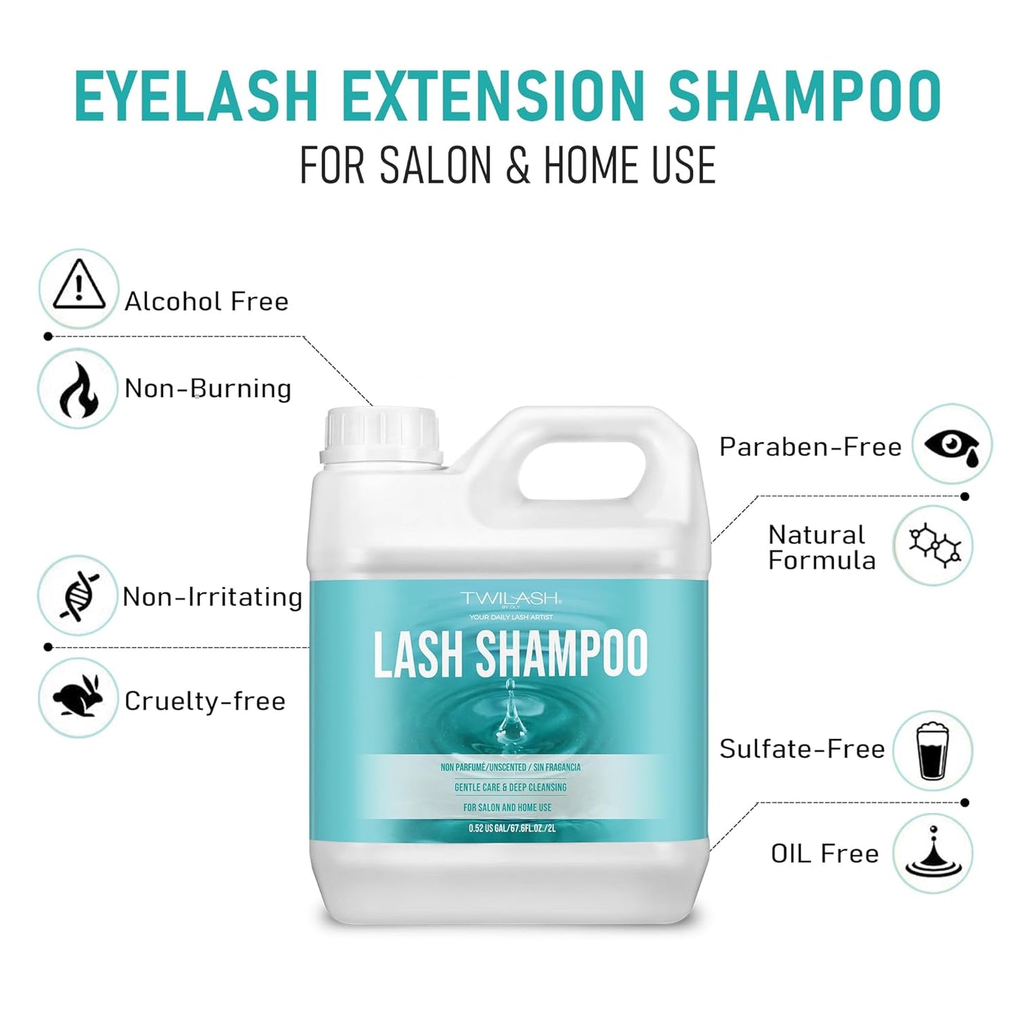 Lash Shampoo Bulk, Eyelash Cleanser for Extensions 2 Liters, Dispenser Pump, Safe Makeup Remover, Non-irritating or Burning Eyelid Foaming Cleanser for Professional Salon and Home Use (Unscented-2L)-Velvo Beauty