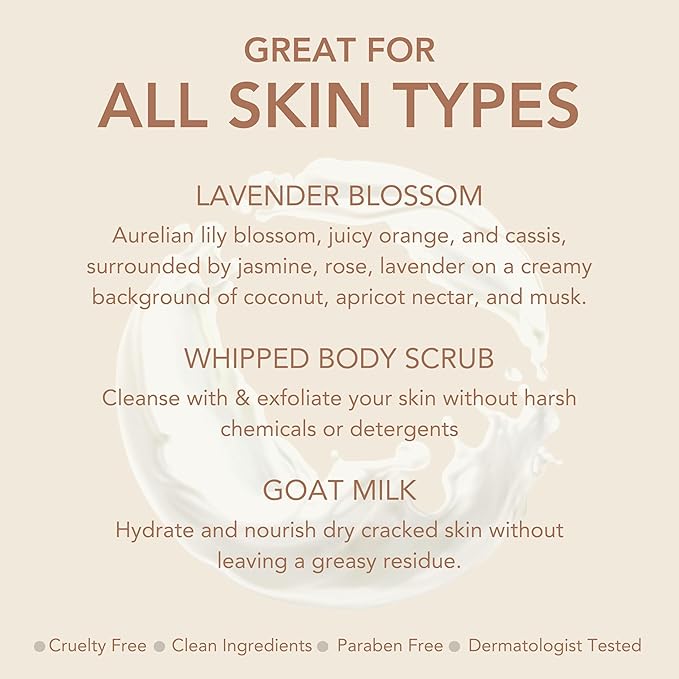 Dionis Goat Milk Skincare Lavender Scented Whipped Body Scrub & Lotion Gift Set - Gentle Chamomile Blended Exfoliating Sugar Scrub & Hydrating Body Cream Set, 6 oz & 8.5 oz-Velvo Beauty