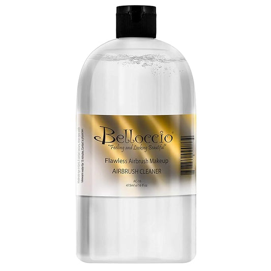 16 Ounce Bottle of Belloccio Makeup Airbrush Cleaner - Fast Acting Cleaning Solution, Quickly Cleans Flushes Out Airbrush Makeup Foundation, Blush, Highlighter - Clean Cosmetic Makeup Brushes, Paint-Velvo Beauty