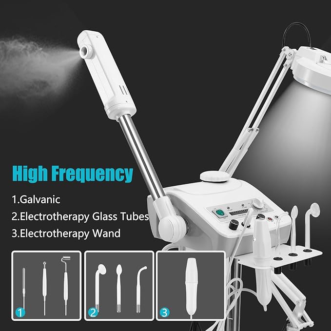 Professional 4in1 Ozone Face Steamer for Deep Hydration with Magnifying Lamp, High Frequency Galvanic for Beauty Spa Shop-Velvo Beauty