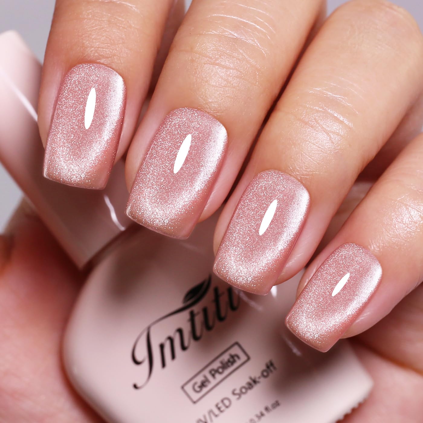 Imtiti Cat Eye Gel Nail Polish, Light Nude Pink Holographic Magnetic Crystal Nail Gel Polish With Magnet Glittery Galaxy Spring Summer Kit Soak Off UV Led 10ML-Velvo Beauty