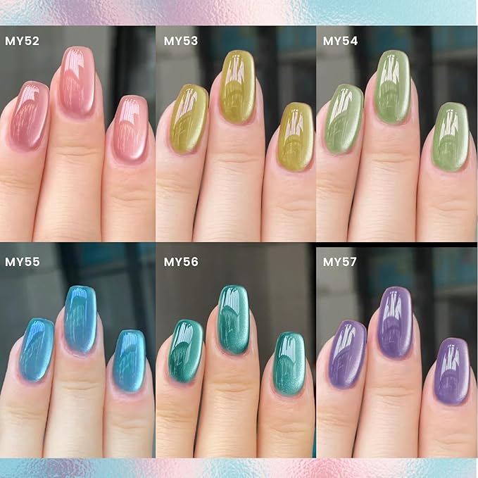 BORN PRETTY Magnetic Gel Nail Polish Pastel Water Light Cat Magnetic Eye Gel Jelly Glass Crystal Magnetic Gel Polish Glitter Shimmer Auroras Magnetic Gel Nail Art Manicure Kit 6PCS-Velvo Beauty